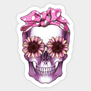 Cool skull pink bandana and sunflowers skull mask face Sticker